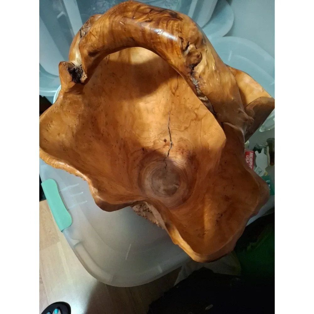 Hand Carved Burl Root Wood Vintage Large Basket 9